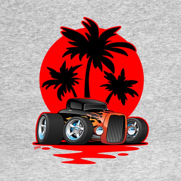 Classic 30s Style Hot Rod Car at Sunset with Palm Trees by hobrath